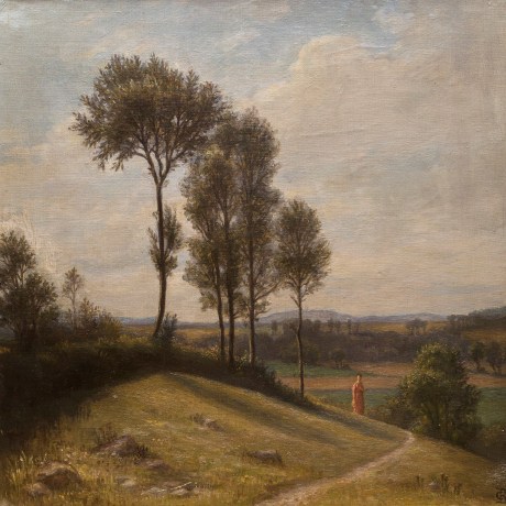 Christian Bang: Italiensk landskab med dame (19XX). I familiens eje. Affotografering af Ole Haupt. 