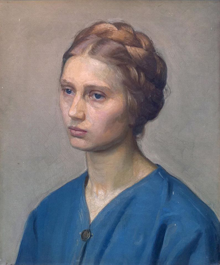 Christian Bang: ”Bertha med blå bluse” (19XX). I familiens eje. Affotografering af Ole Haupt. 