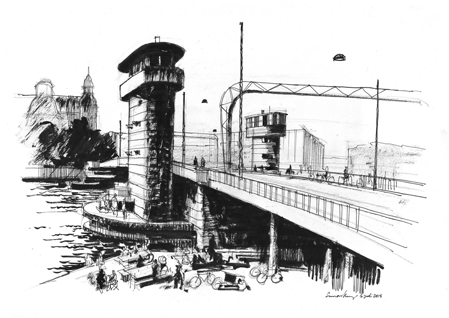 Simon Bang: ”Knippelsbro” 1. prisen i Politikens tegnekonkurrence (2015). I familiens eje. Affotografering af Simon Bang. 